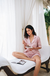 Cecile Pinstripe Cotton PJ Short Set - Pink