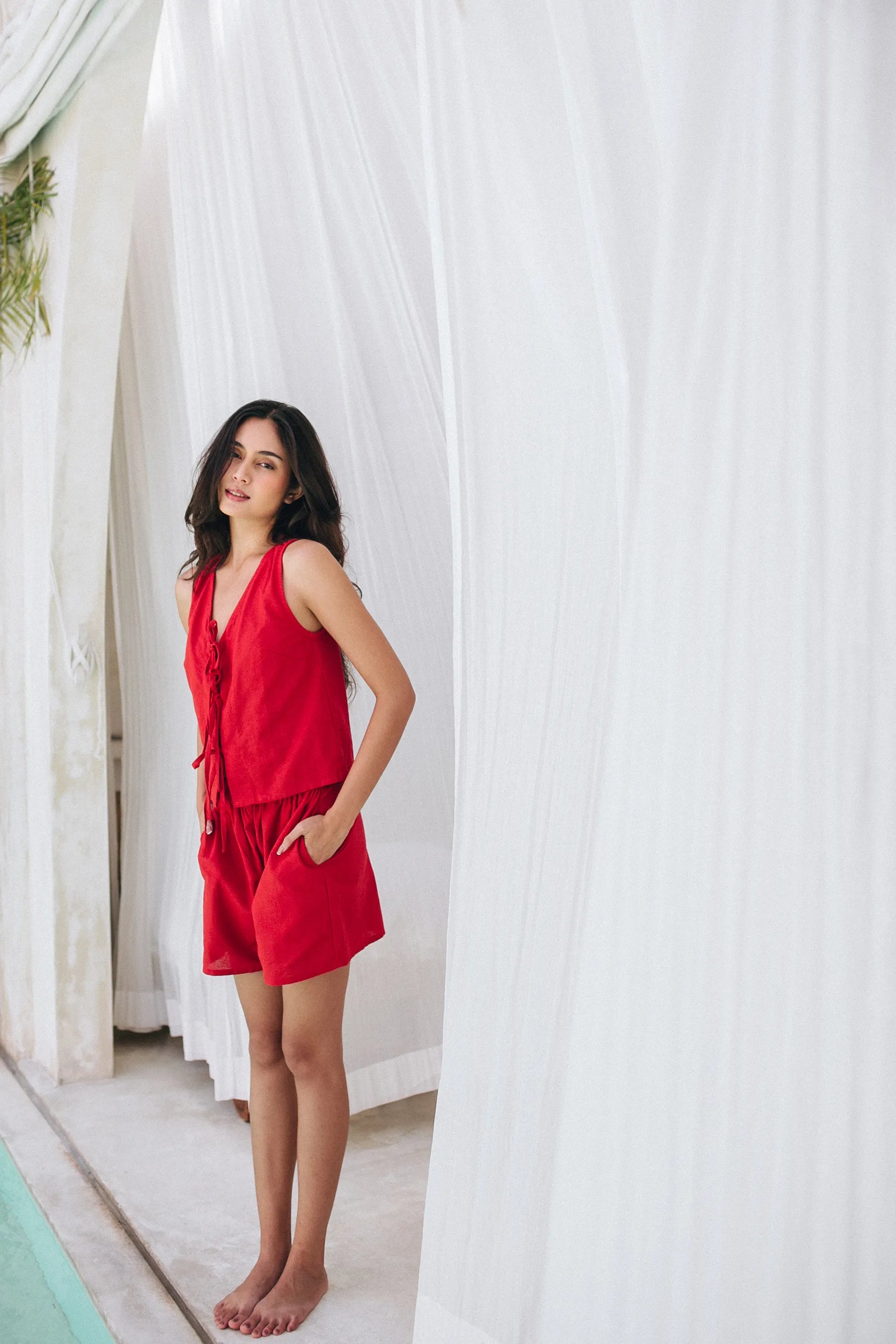 Camile Loungewear Top + Shorts SET – Red