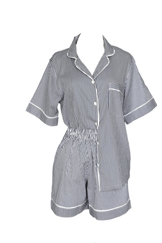 Cecile Pinstripe Cotton PJ Short Set - Navy