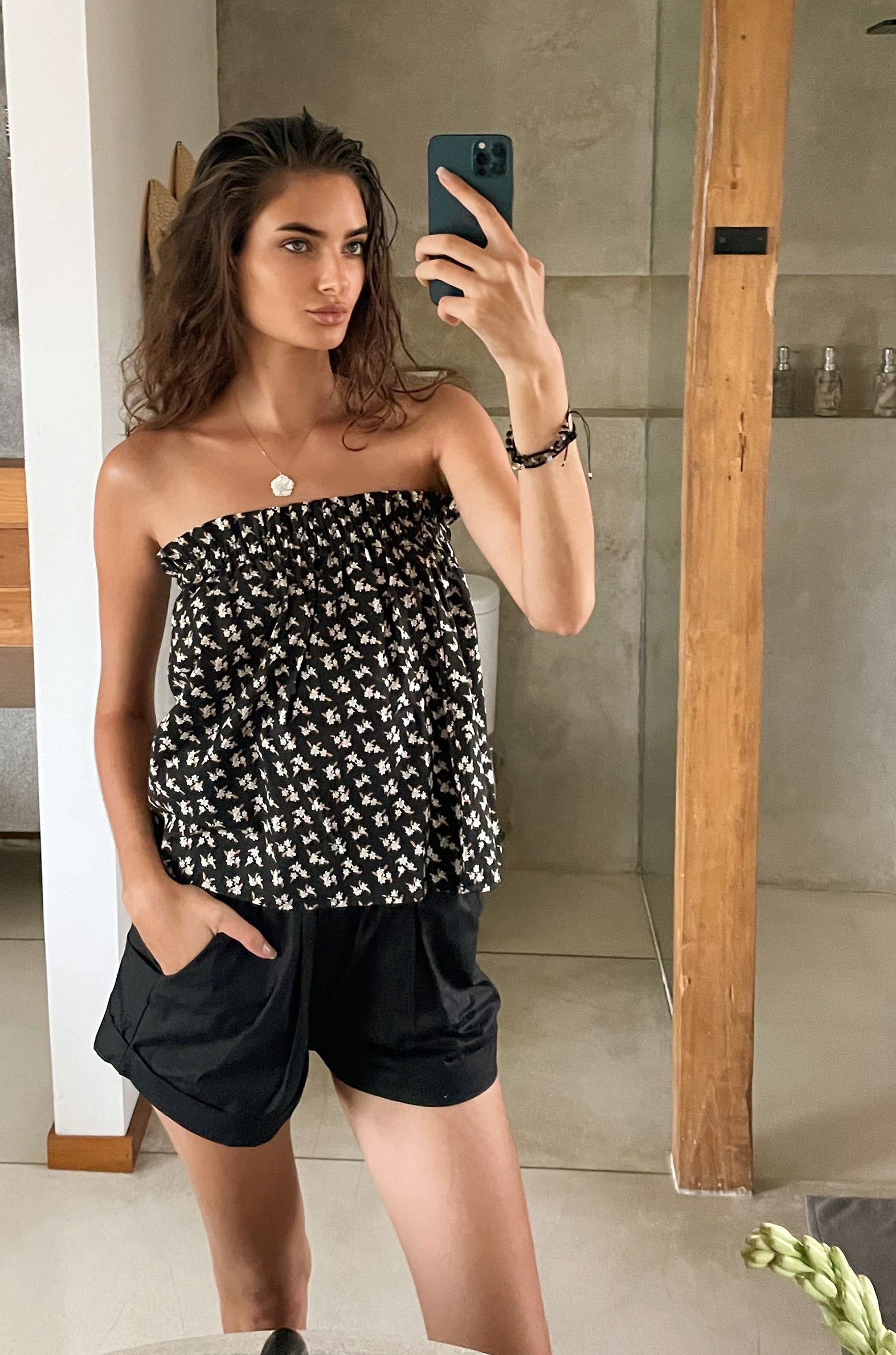 Sustainable Loungewear Luna Top Shorts SET - Black Orchid